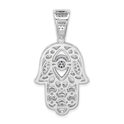 Sterling Silver Rhodium-Plated Created Spinel & White Cz Hamsa Pendant