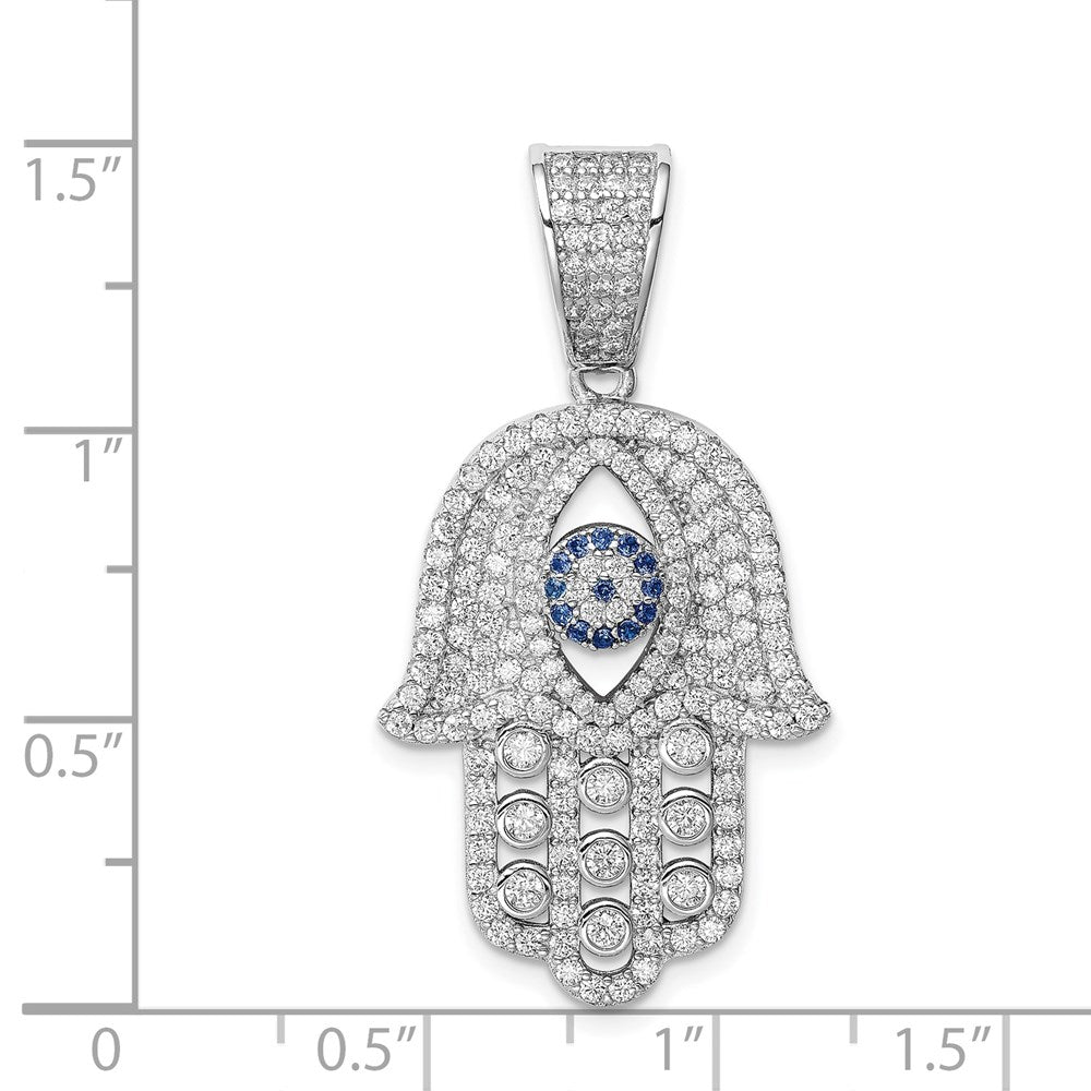 Sterling Silver Rhodium-Plated Created Spinel & White Cz Hamsa Pendant