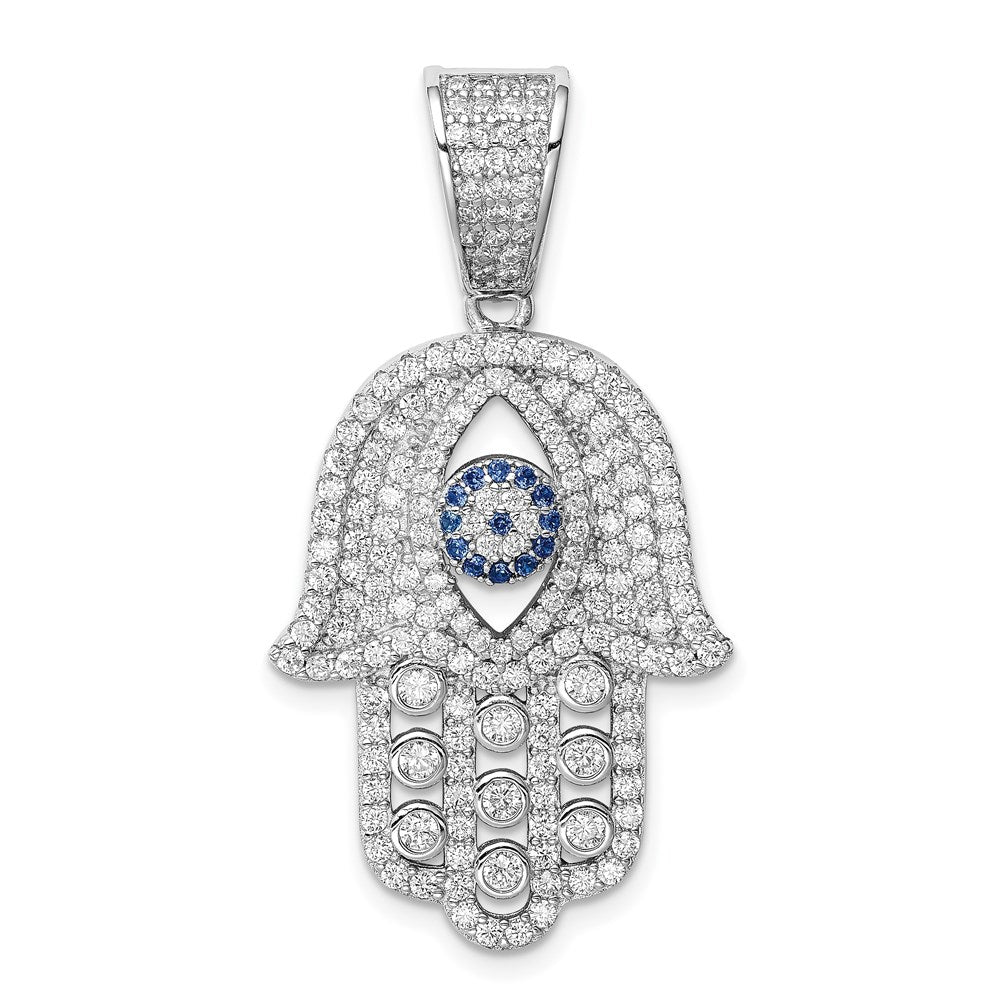 Sterling Silver Rhodium-Plated Created Spinel & White Cz Hamsa Pendant