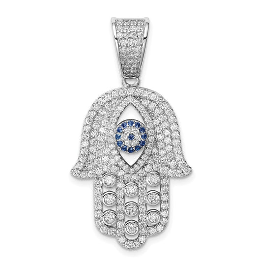 Sterling Silver Rhodium-Plated Created Spinel & White Cz Hamsa Pendant