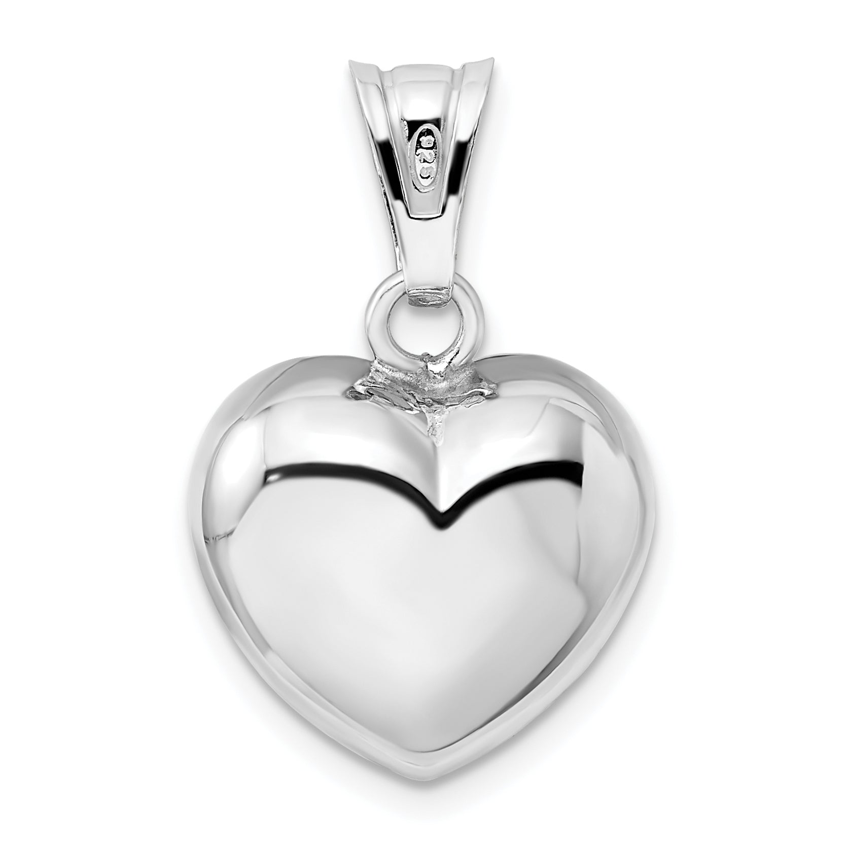 Sterling Silver Rhodium-Plated Polished Bell Inside Puffed Heart Pendant