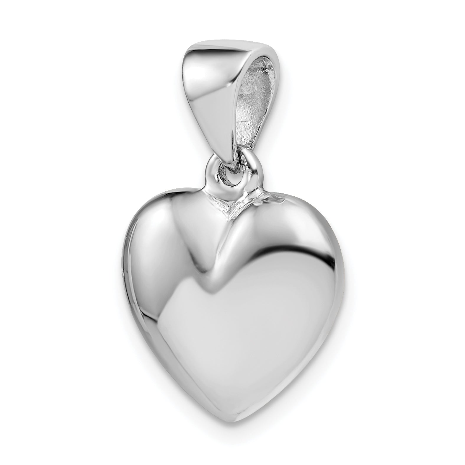 Sterling Silver Rhodium-Plated Polished Bell Inside Puffed Heart Pendant