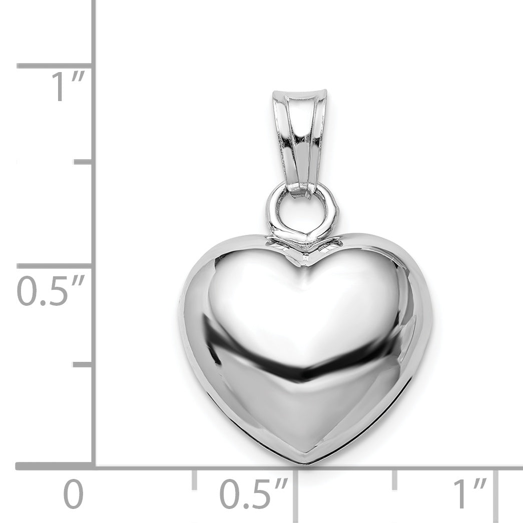 Sterling Silver Rhodium-Plated Polished Bell Inside Puffed Heart Pendant