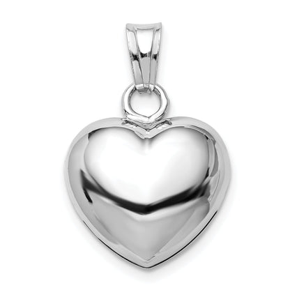 Sterling Silver Rhodium-Plated Polished Bell Inside Puffed Heart Pendant