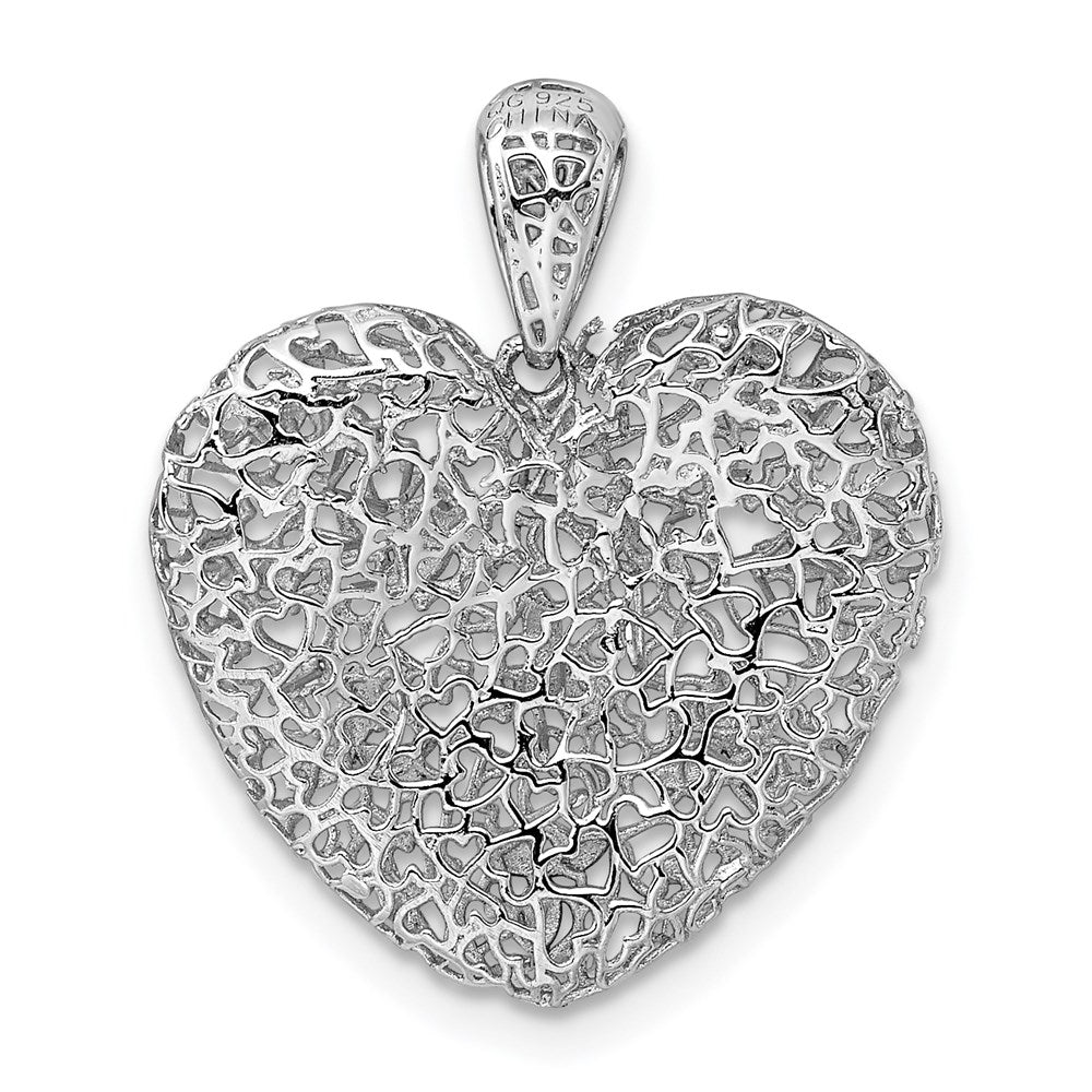 Sterling Silver Rhodium-Plated & Gold-Tone D/C Hollow Heart Pendant