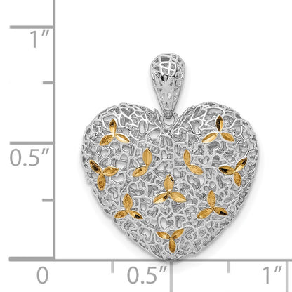 Sterling Silver Rhodium-Plated & Gold-Tone D/C Hollow Heart Pendant