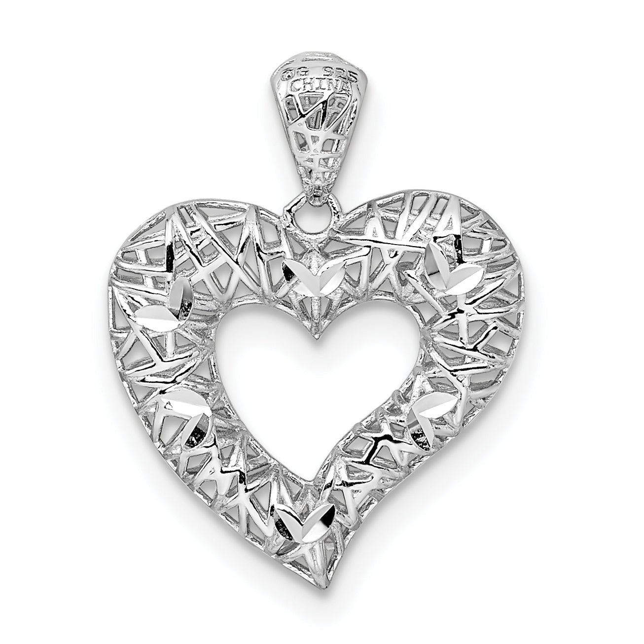 Sterling Silver Rhodium-Plated Polished D/C Heart Pendant