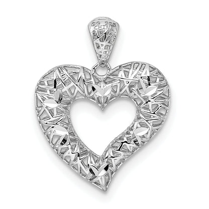 Sterling Silver Rhodium-Plated Polished D/C Heart Pendant