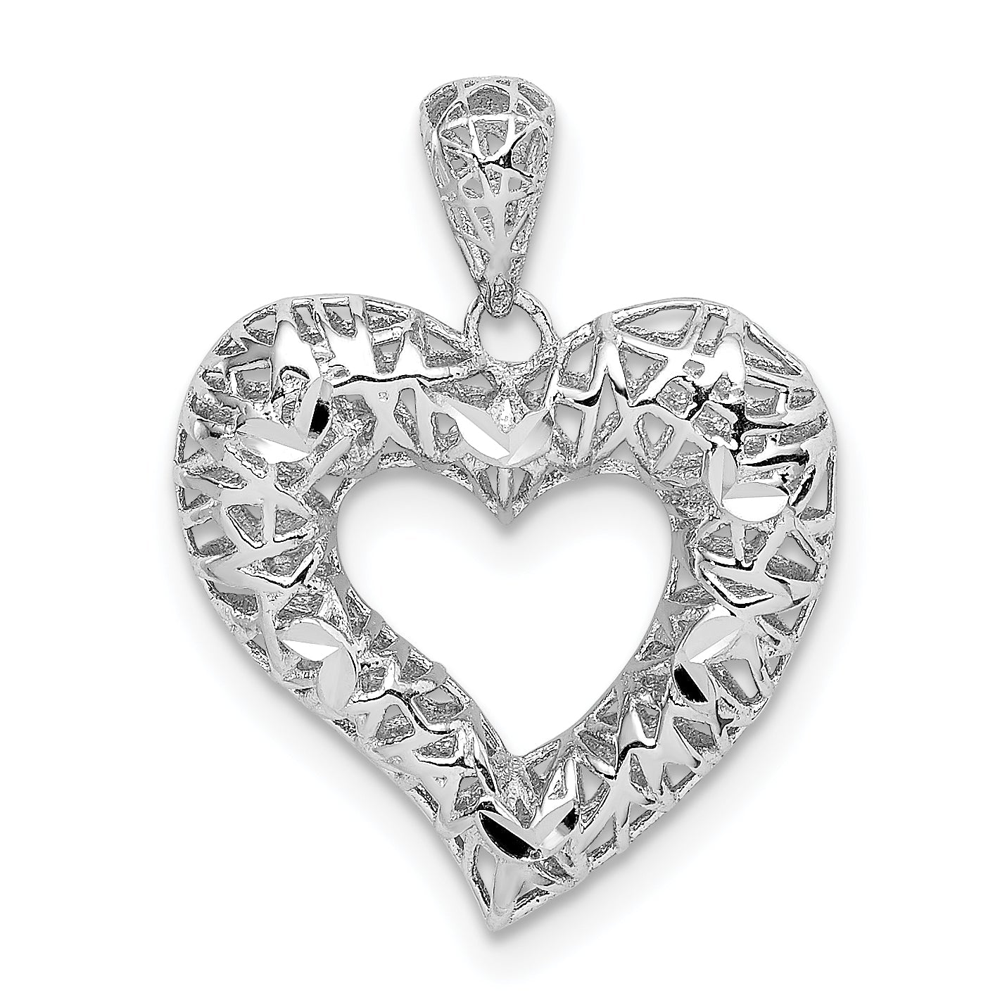 Sterling Silver Rhodium-Plated Polished D/C Heart Pendant