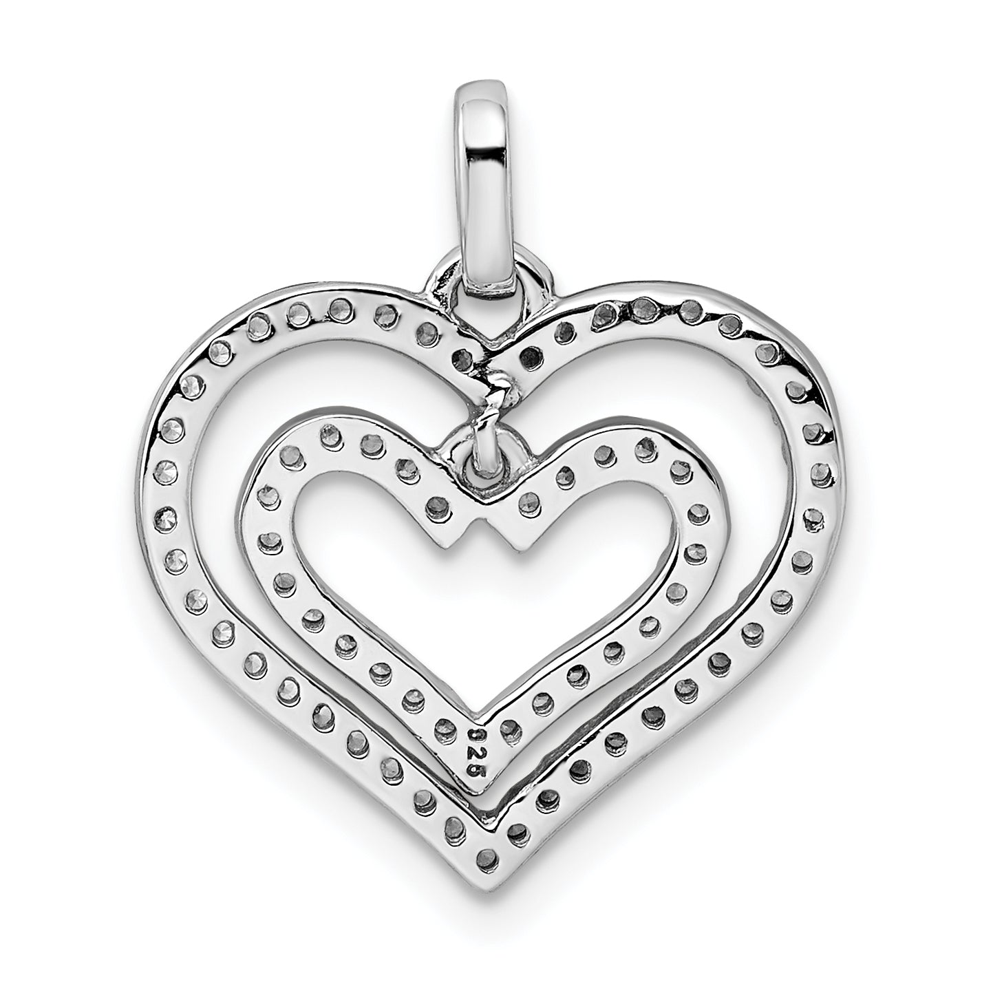 Sterling Silver Rhodium-Plated Cz Double Heart Pendant
