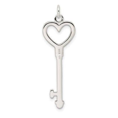 Sterling Silver Cz Heart Key Pendant