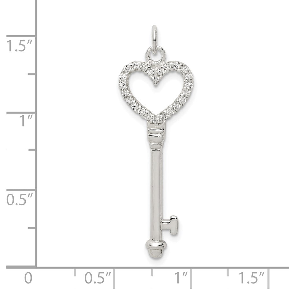 Sterling Silver Cz Heart Key Pendant