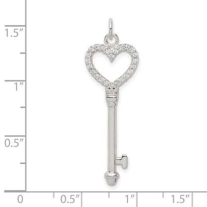 Sterling Silver Cz Heart Key Pendant