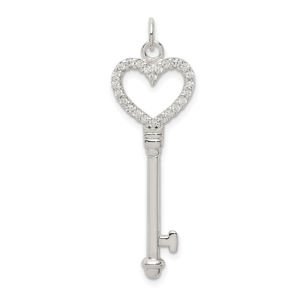 Sterling Silver Cz Heart Key Pendant