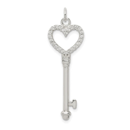 Sterling Silver Cz Heart Key Pendant