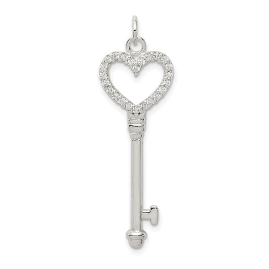 Sterling Silver Cz Heart Key Pendant