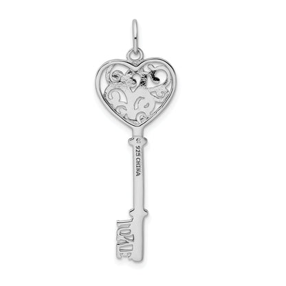 Sterling Silver Rhod Plated Cz Love Key Pendant