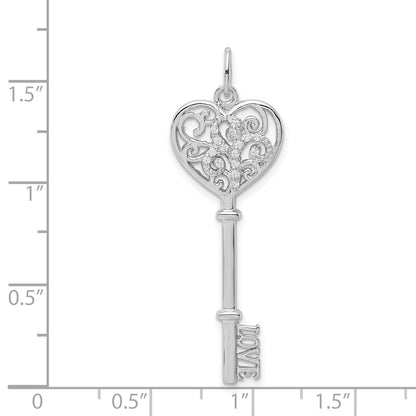 Sterling Silver Rhod Plated Cz Love Key Pendant