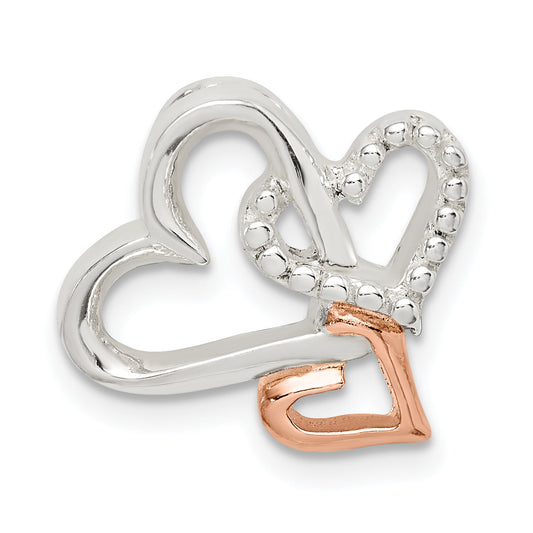 Sterling Silver Rhodium-Plated & Rose Tone Heart Chain Slide