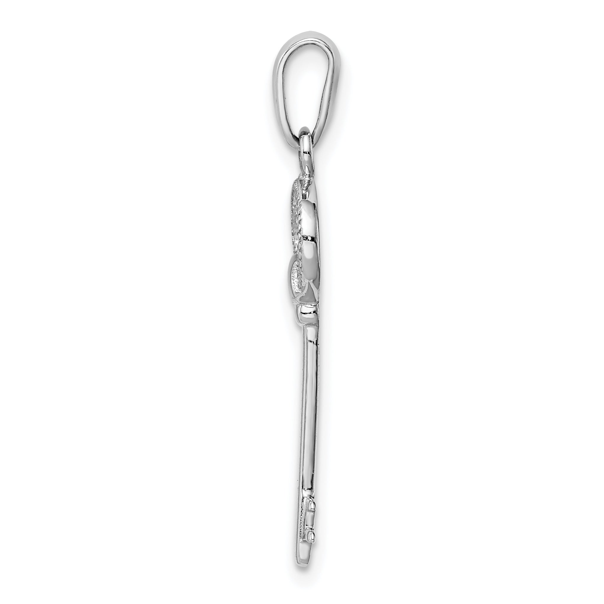 Sterling Silver Rhodium Plated Cz Key Pendant