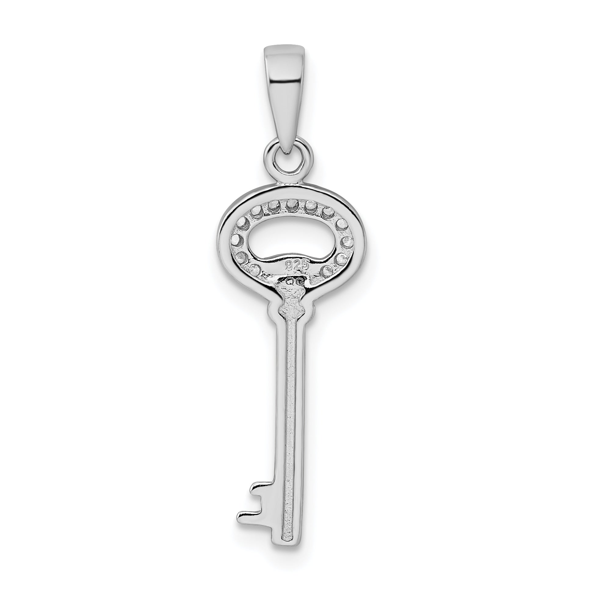 Sterling Silver Rhodium Plated Cz Key Pendant