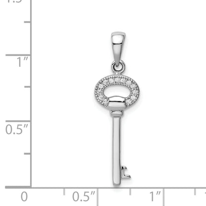 Sterling Silver Rhodium Plated Cz Key Pendant