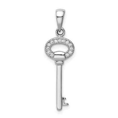 Sterling Silver Rhodium Plated Cz Key Pendant