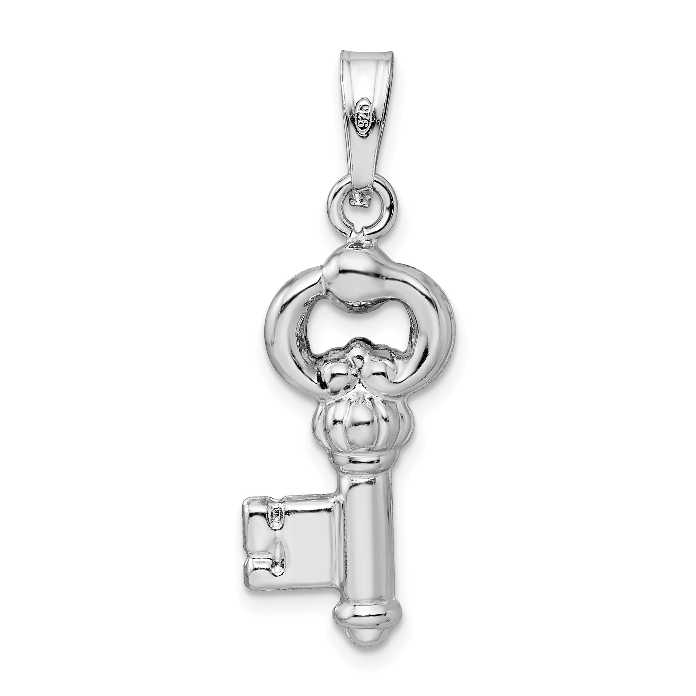 Sterling Silver Rhodium-Plated Polished Key Pendant