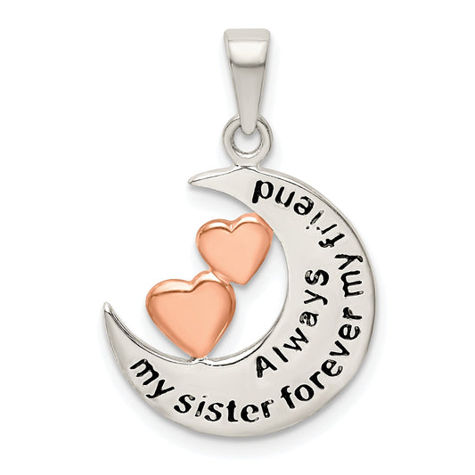 Sterling Silver & Rose Tone Enamel Always Sister..Friend Pendant
