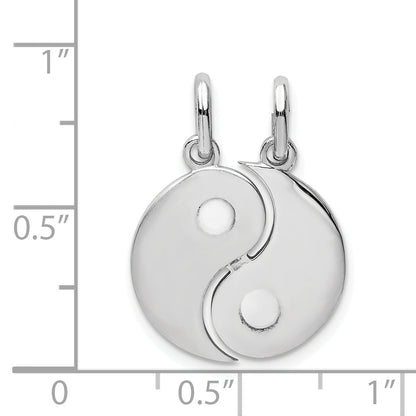 Sterling Silver Rhodium-Plate Brush & Polished Yin Yang Break Apart Pendant