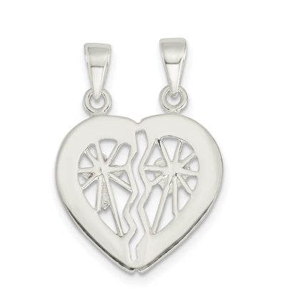 Sterling Silver Glitter Infused Break Apart Heart Pendant