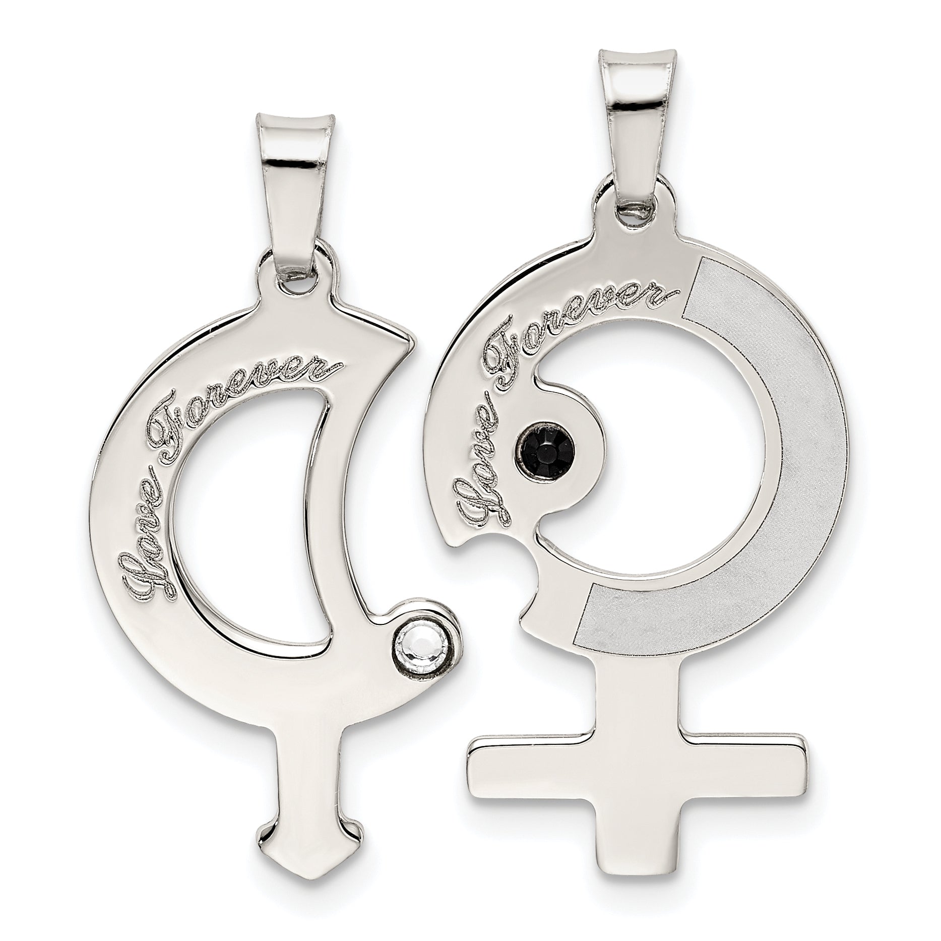 Sterling Silver Rhod-Plated Cz Male/Female Breakapart Symbols Pendant