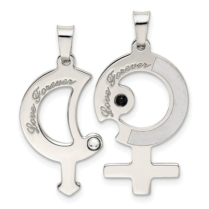 Sterling Silver Rhod-Plated Cz Male/Female Breakapart Symbols Pendant