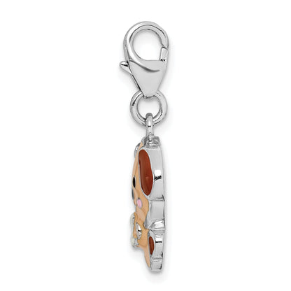 Sterling Silver Rhodium-Plated Enameled Puppy W/Lobster Clasp Charm