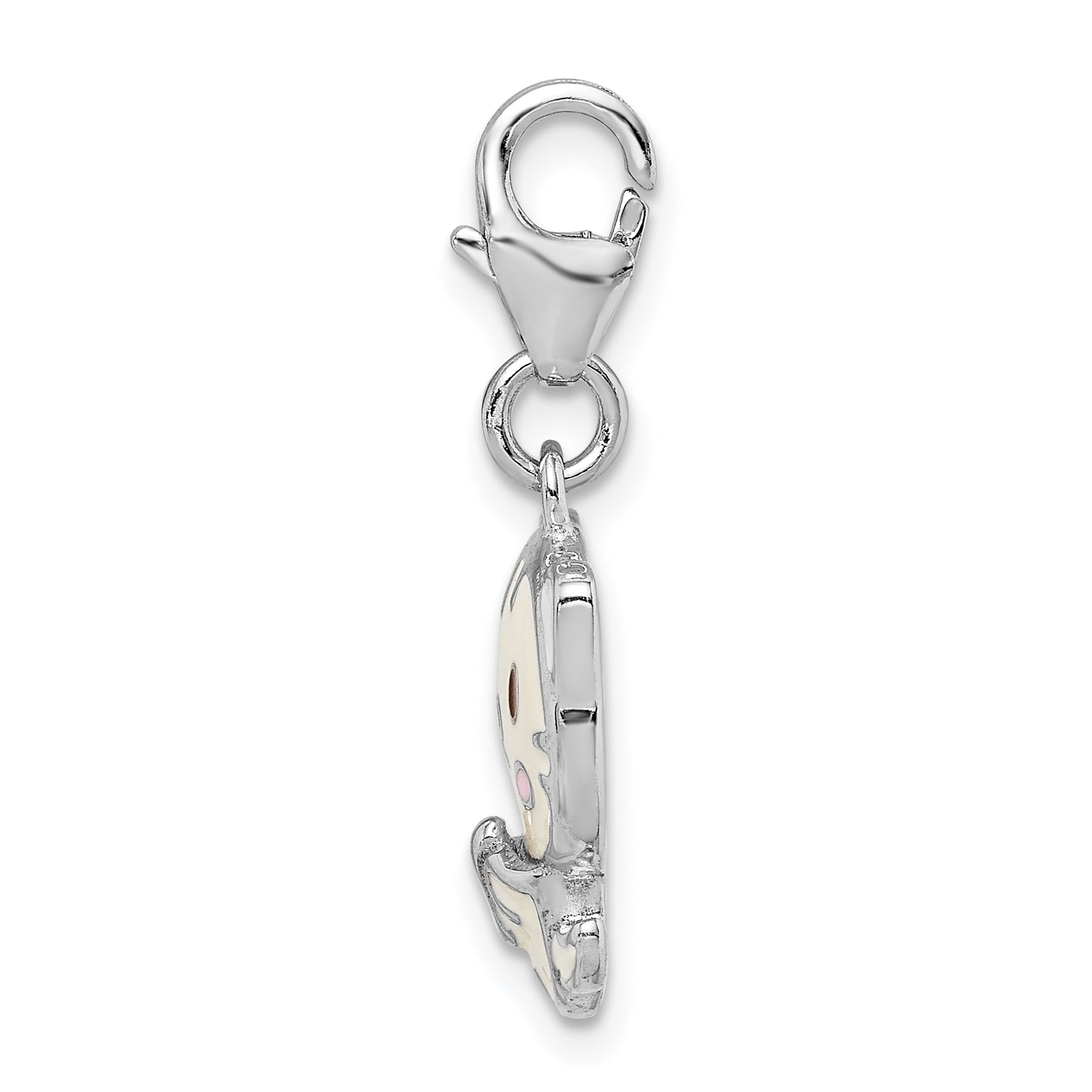 Sterling Silver Rhodium-Plated Enameled Kitten W/Lobster Clasp Charm