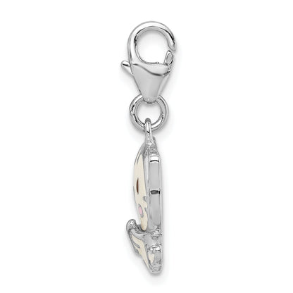 Sterling Silver Rhodium-Plated Enameled Kitten W/Lobster Clasp Charm