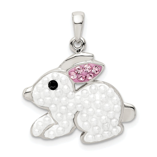 Sterling Silver Rhod-Pltd Imitation Pearl/Preciosa Crystal Rabbit Pendant