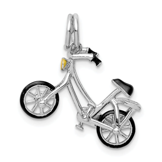 Sterling Silver Rhodium-Plated Enameled Moveable Bicycle Pendant