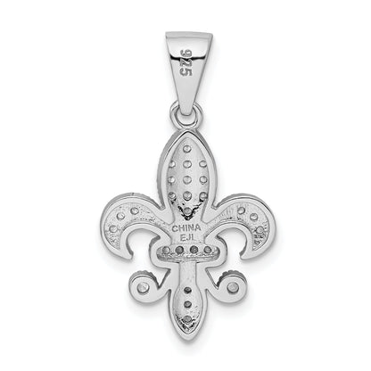 Sterling Silver Rhodium-Plated Polished Cz Fleur De Lis Pendant