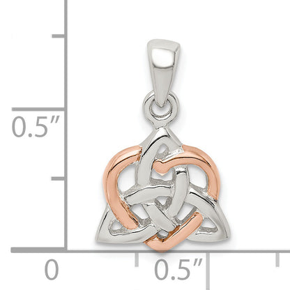 Sterling Silver Trinty Knot And Rose Tone Heart Pendant