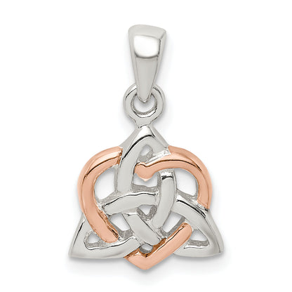 Sterling Silver Trinty Knot And Rose Tone Heart Pendant