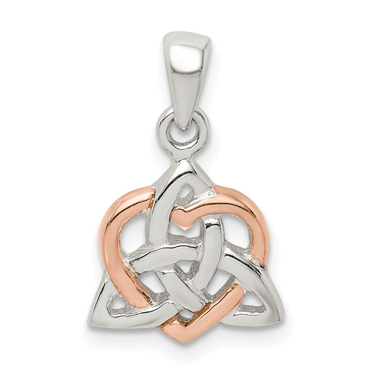 Sterling Silver Trinty Knot And Rose Tone Heart Pendant