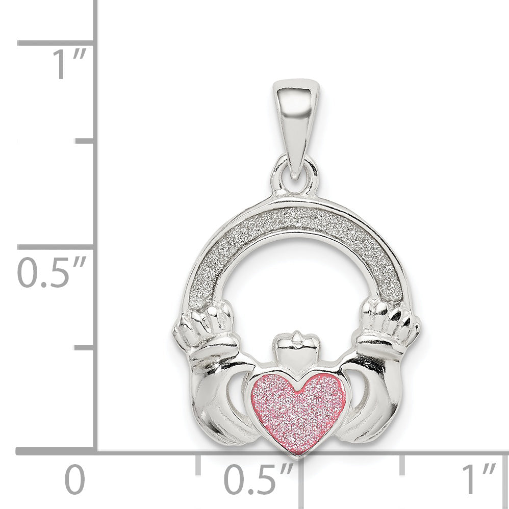 Sterling Silver Glitter Infused Claddagh Pendant