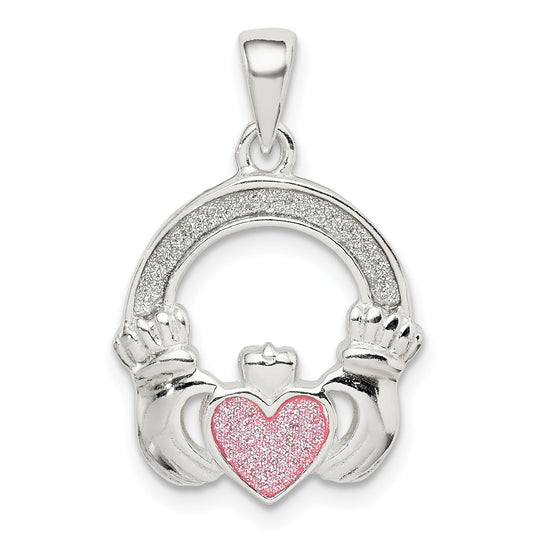 Sterling Silver Glitter Infused Claddagh Pendant