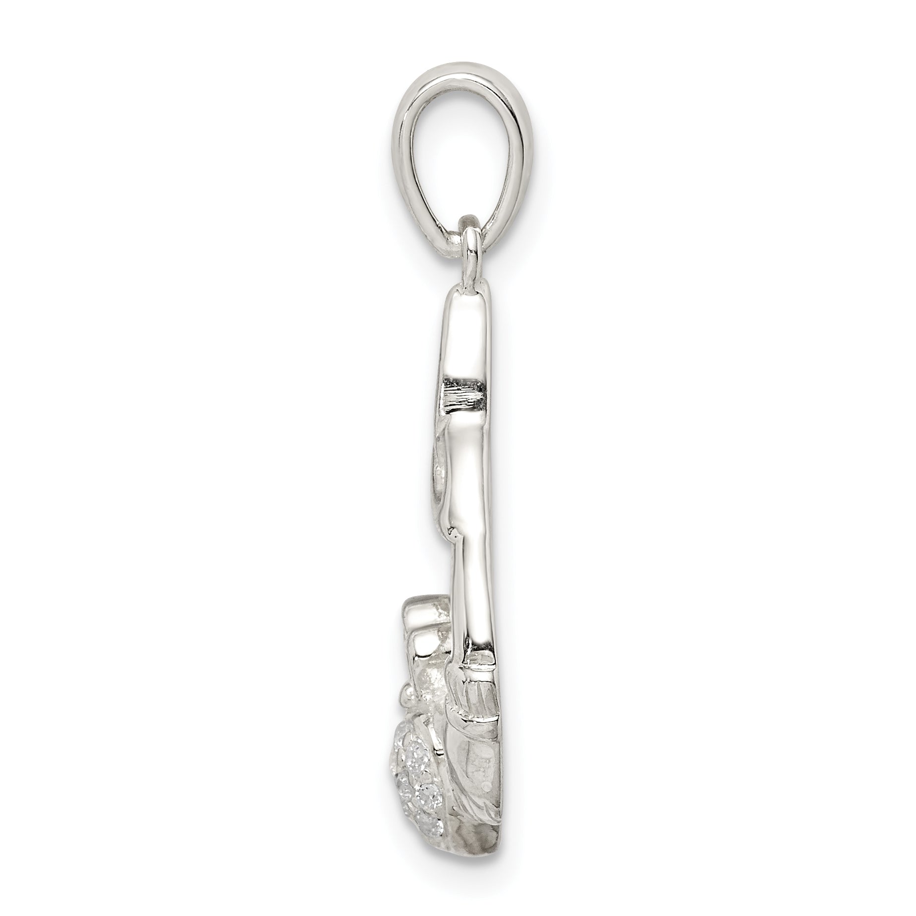 Sterling Silver Polished Cz Claddagh W/Trinity Knot Pendant