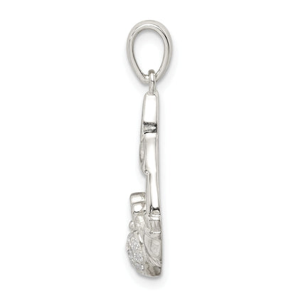 Sterling Silver Polished Cz Claddagh W/Trinity Knot Pendant