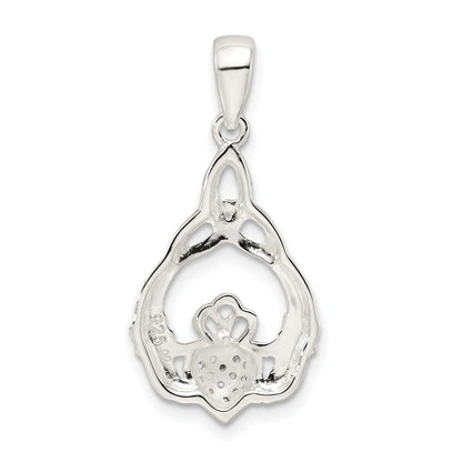 Sterling Silver Polished Cz Claddagh W/Trinity Knot Pendant
