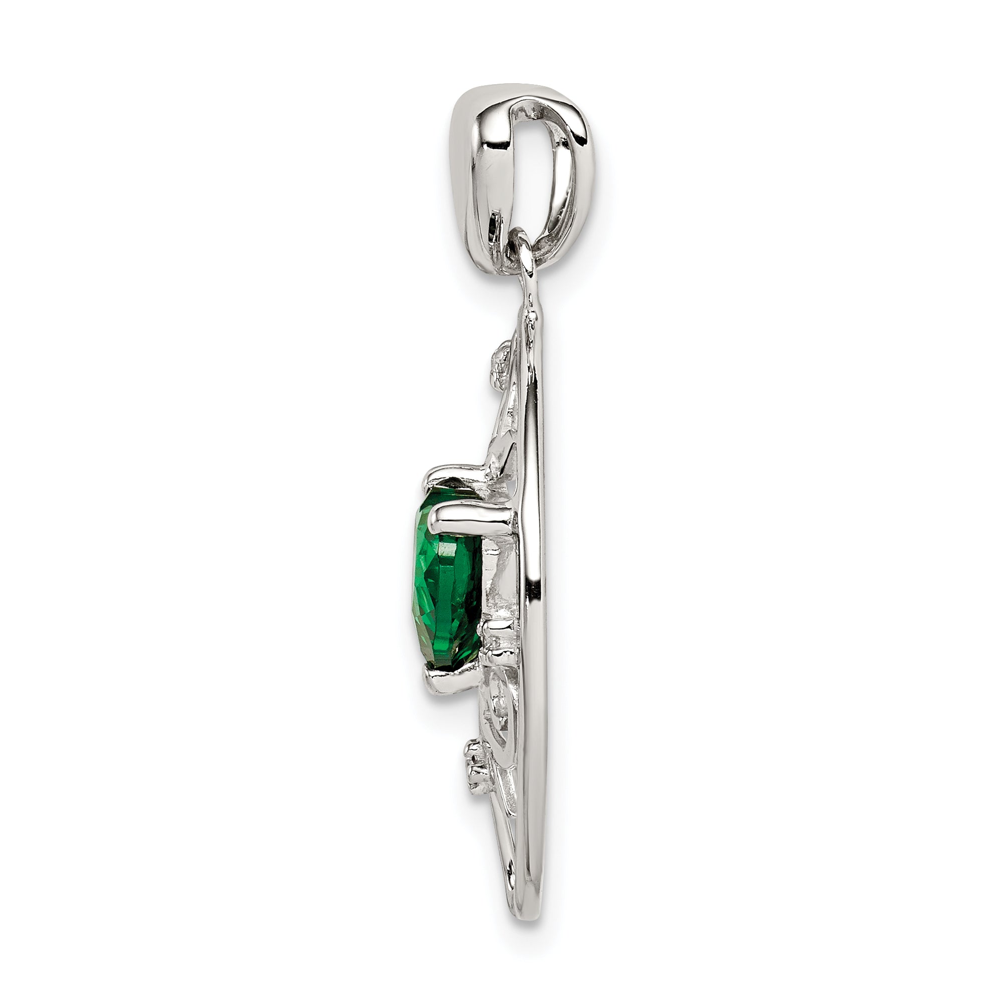 Sterling Silver Green & Clear Cz Tree Chain Slide