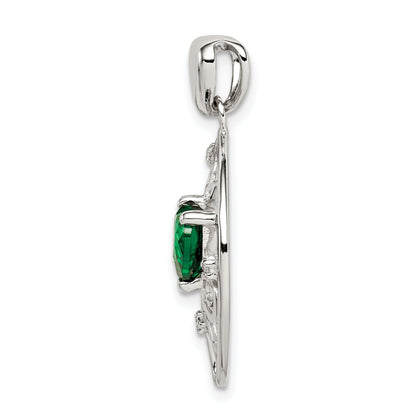 Sterling Silver Green & Clear Cz Tree Chain Slide