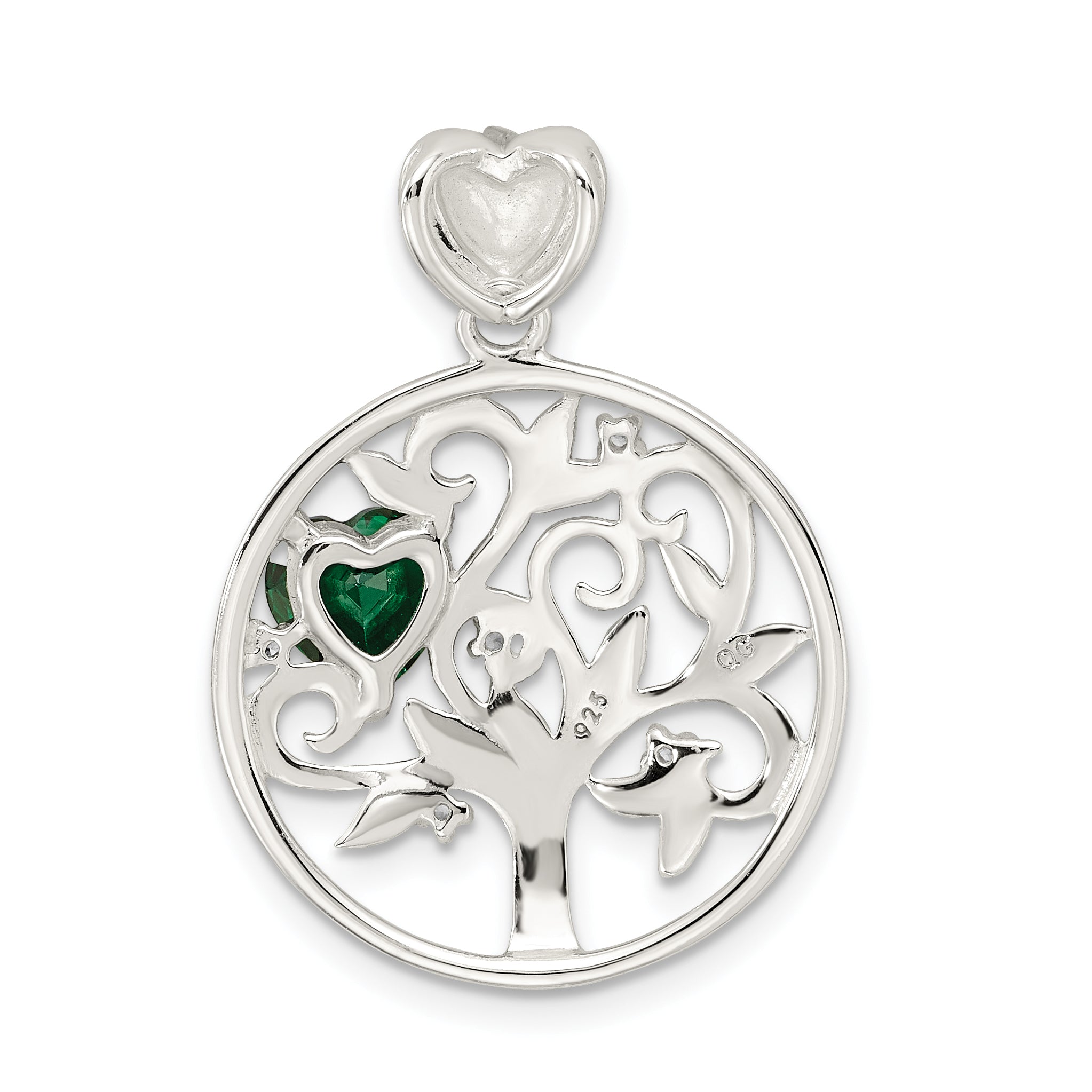 Sterling Silver Green & Clear Cz Tree Chain Slide